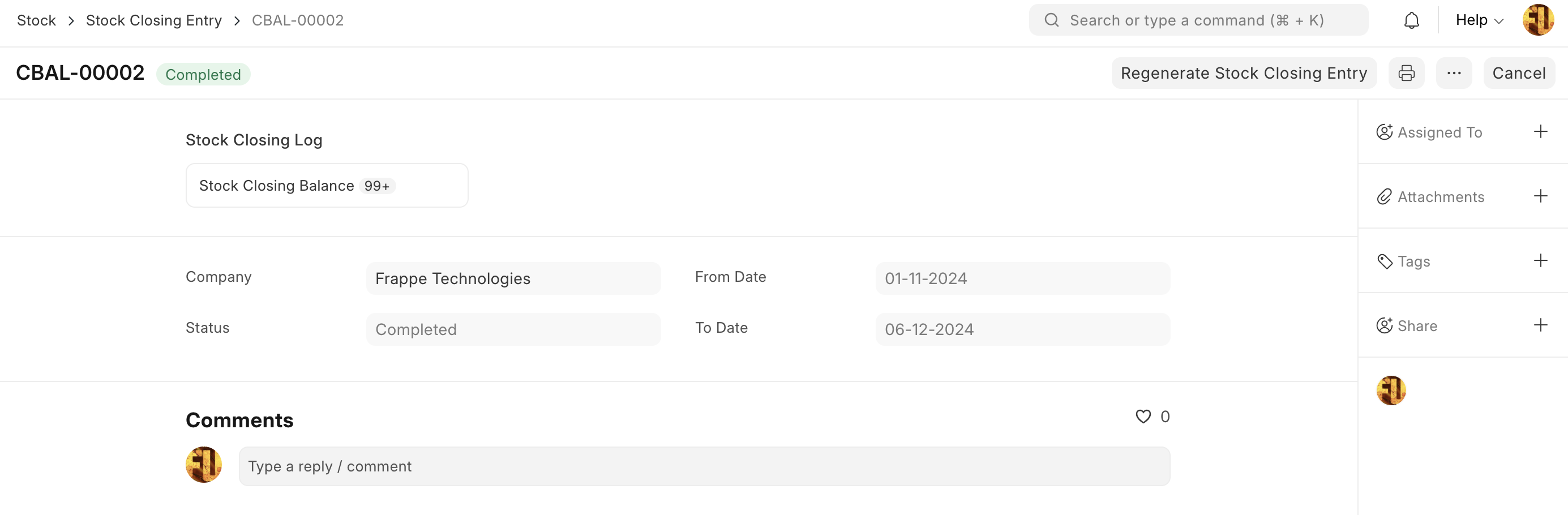 entree de cloture des actions