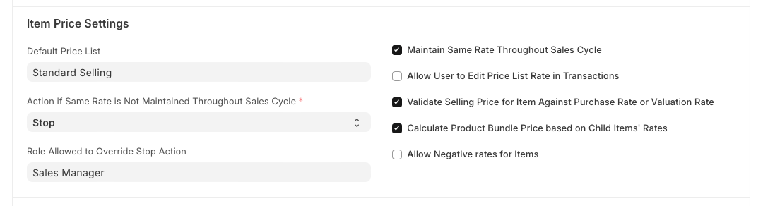 paramètres de prix de l'articles